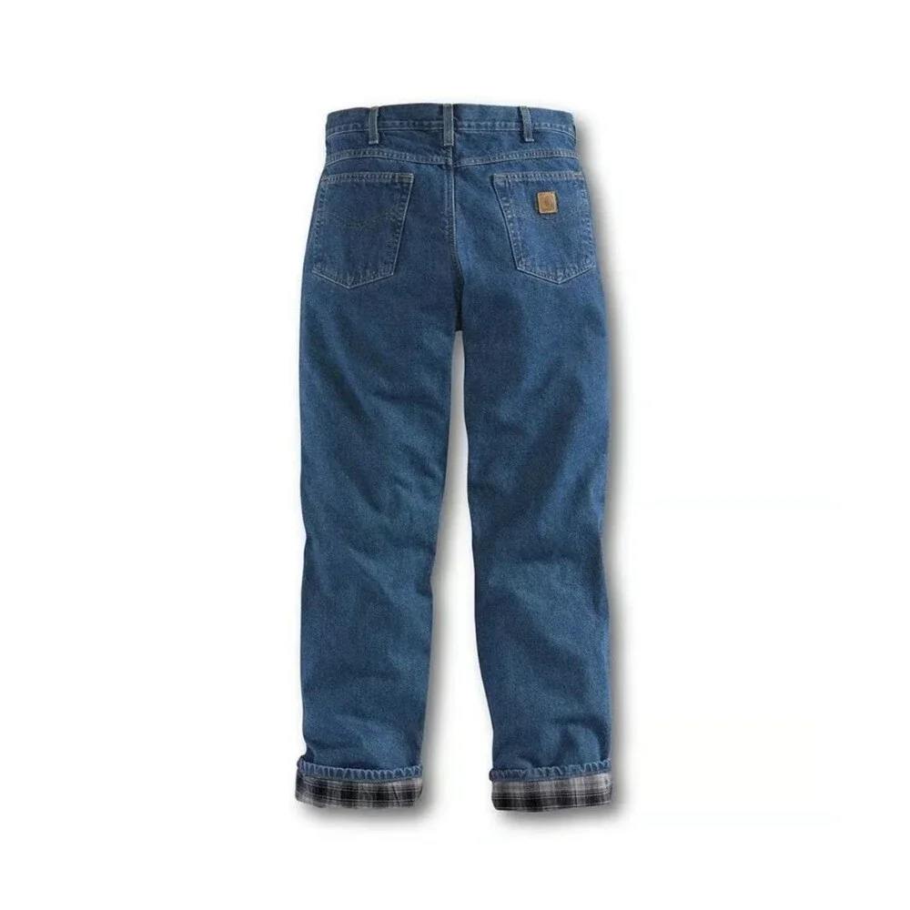 Carhartt Men's‎ Relaxed Fit Straight Leg Flannel Lined Blue Jeans Size 46 x 30